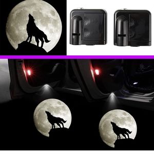 2 Universal fit wolf howling moon wireless universal Car Door Projector battery